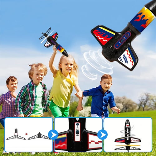 Electric Spinner Rocket Launcher Toy for Kids | USB Rechargeable Battery | LED Night Flight, Soft-Landing Design