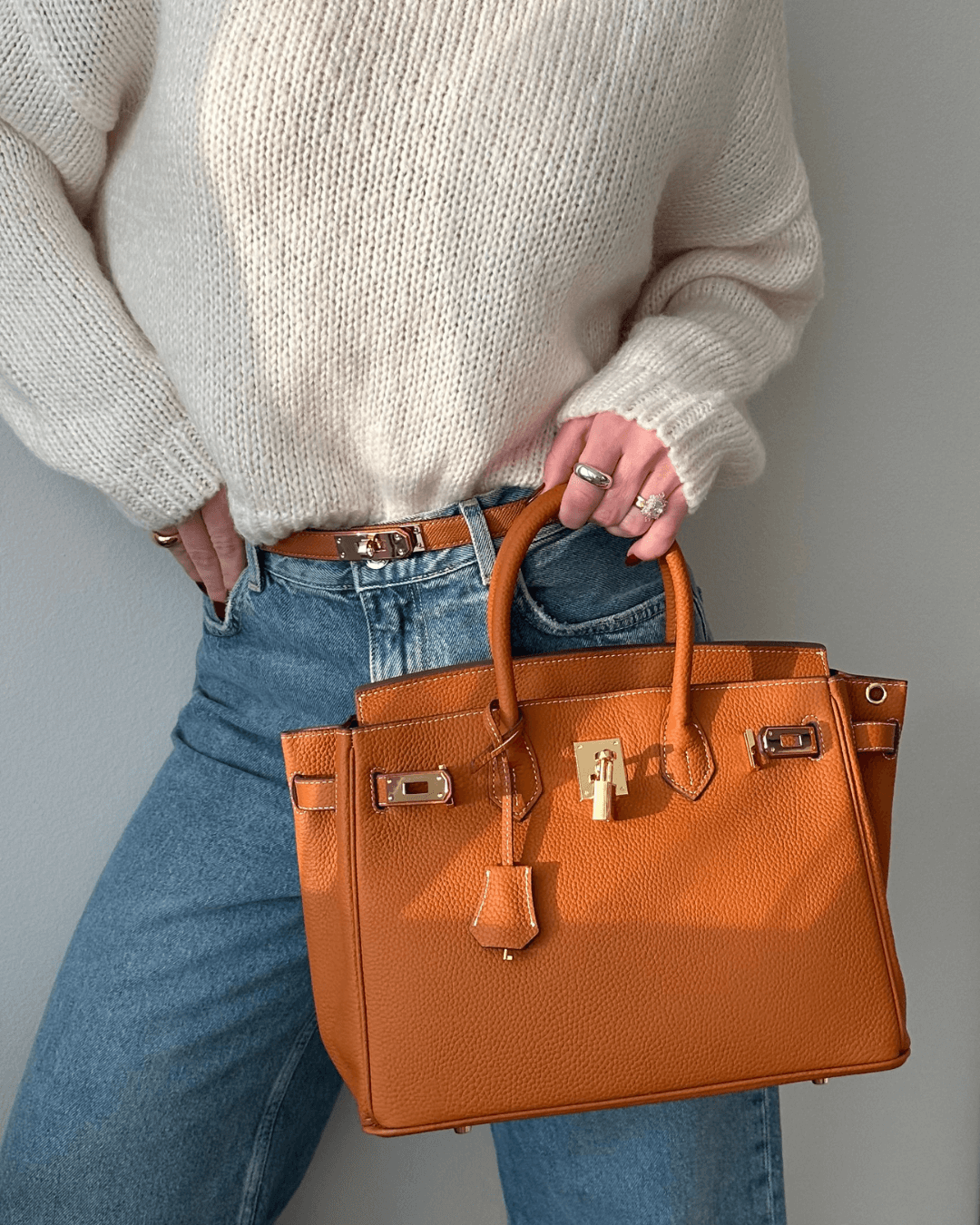 ElegantStyle | Women's Handbag - Structured Textured Design with Top Handles