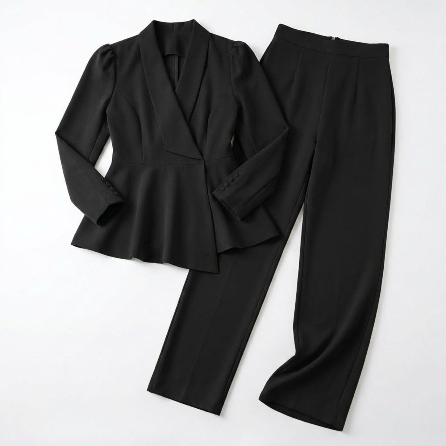 ElegantStyle | Women's Peplum Two Piece Set – Structured Blazer & Trousers 6