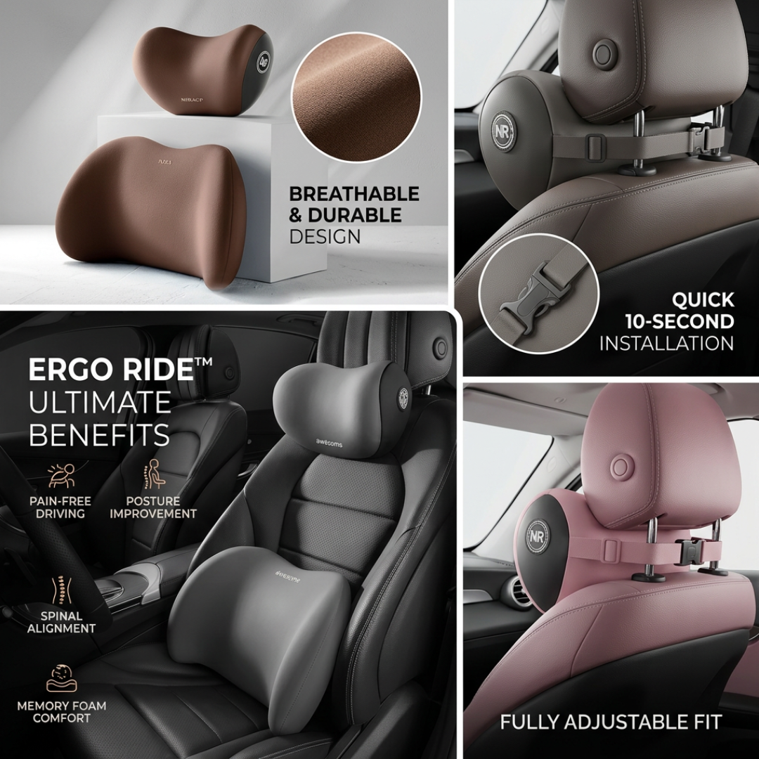 Ergonomic Car Pillow | ErgoRide Memory Foam Lumbar & Neck Support Set