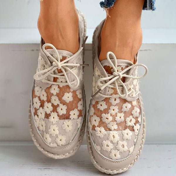 Eva | Women's Shoes - Embroidered Floral Lace Design, Breathable Mesh