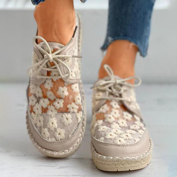 Eva | Women's Shoes - Embroidered Floral Lace Design, Breathable Mesh