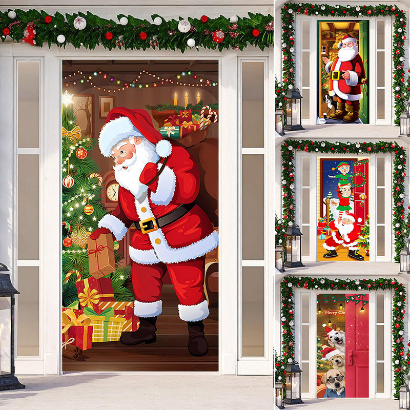 Christmas Door Cover Decoration | Fits Standard Front Doors, 28-Second Install | Washable Reusable Polyester Fabric 2