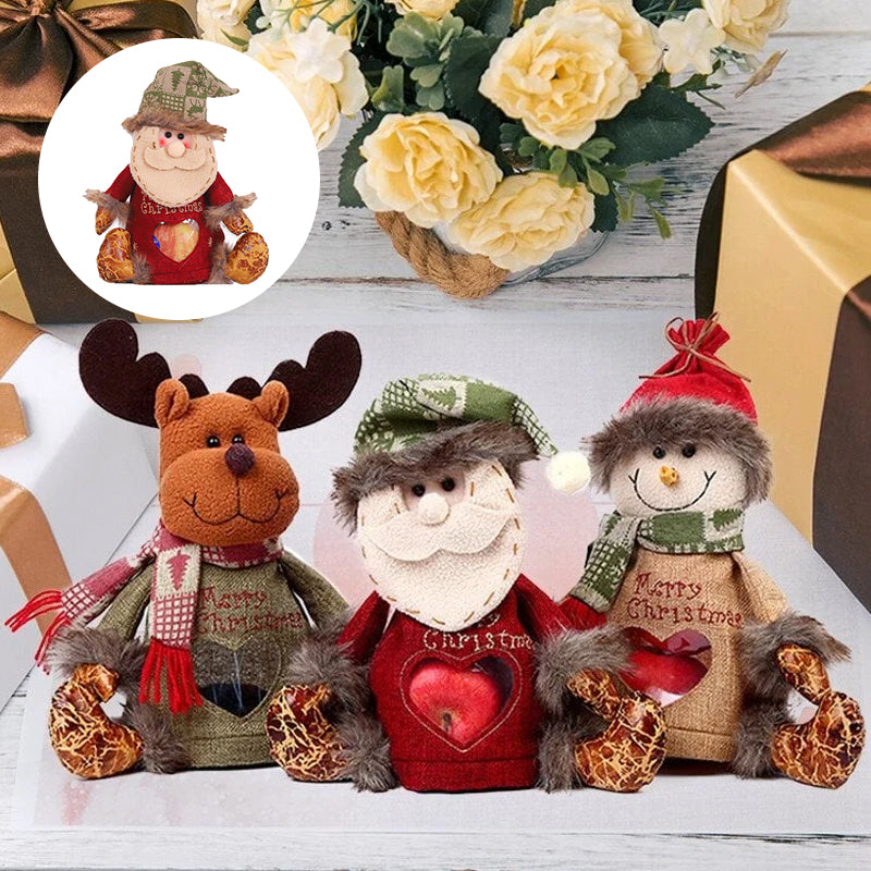Christmas Gift Bag Santa Snowman Elk Designs | Linen Fabric Treat Pouch for Sweets | Reusable Festive Candy Holder 4