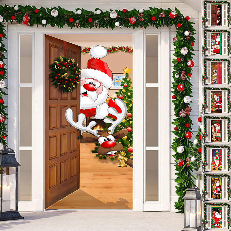 Christmas Door Cover Decoration | Fits Standard Front Doors, 28-Second Install | Washable Reusable Polyester Fabric 1