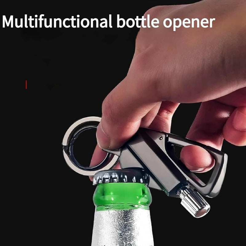 Flame Starter Keychain Zinc Alloy and Steel | 3-in-1 Bottle Opener, Carabiner Clip | Windproof Refillable Kerosene Flame