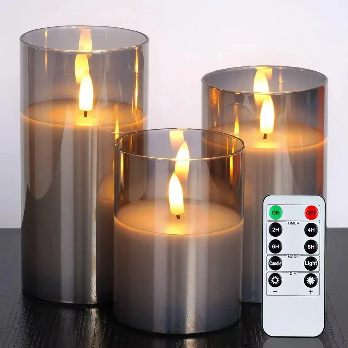 Flameless LED Candles Set of 3 | Realistic Flicker Effect, Shatterproof Glass Design | Remote-Controlled Timer, Safe Cozy Glow