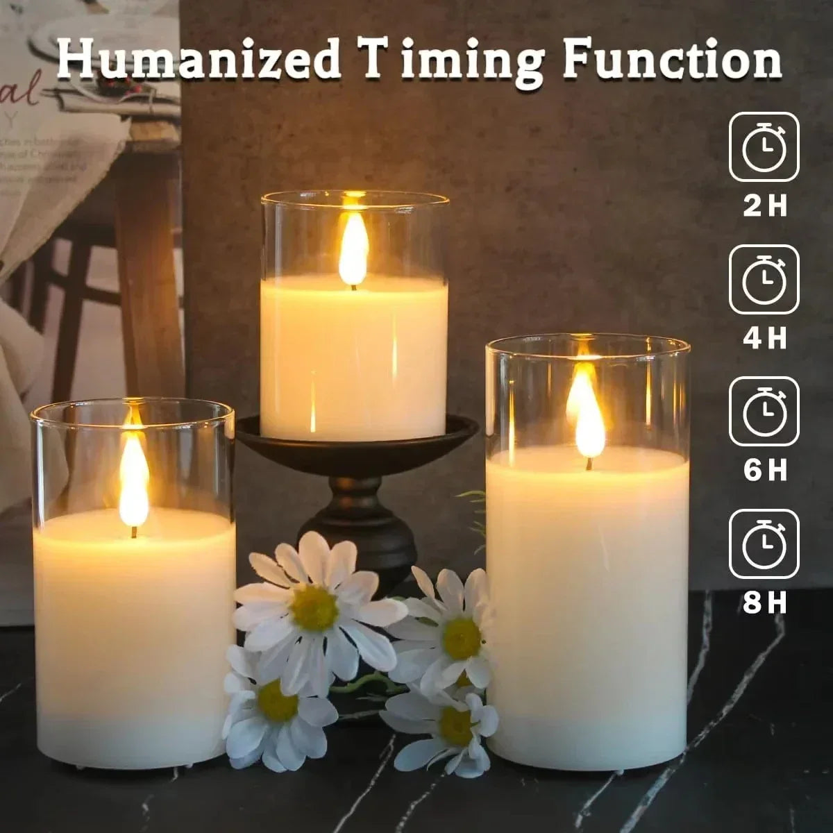 Flameless LED Candles Set of 3 | Realistic Flicker Effect, Shatterproof Glass Design | Remote-Controlled Timer, Safe Cozy Glow