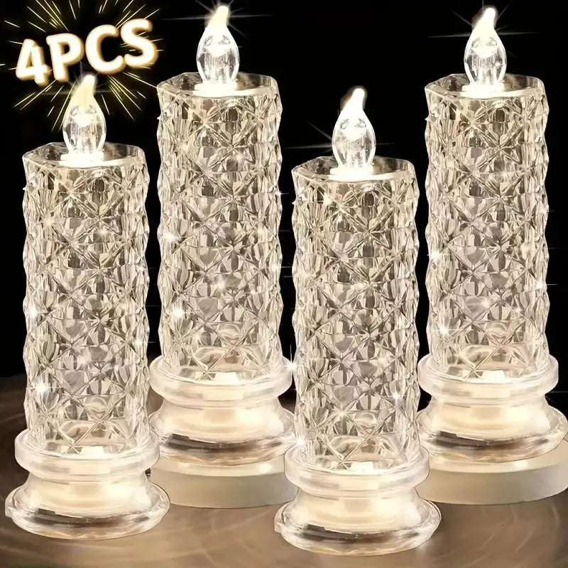 Flameless LED Candles Set of 4 | Sparkling Crystal Effect & Shifting Glow | Weatherproof for Indoor and Outdoor Use