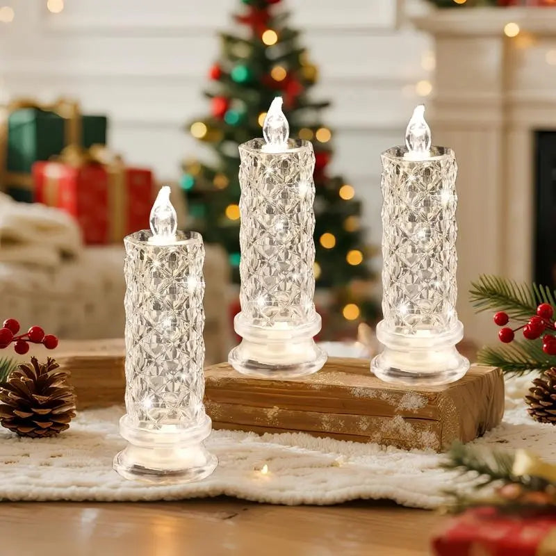 Flameless LED Candles Set of 4 | Sparkling Crystal Effect & Shifting Glow | Weatherproof for Indoor and Outdoor Use