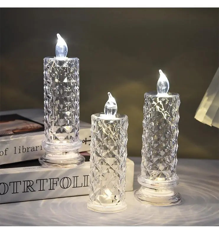 Flameless LED Candles Set of 4 | Sparkling Crystal Effect & Shifting Glow | Weatherproof for Indoor and Outdoor Use