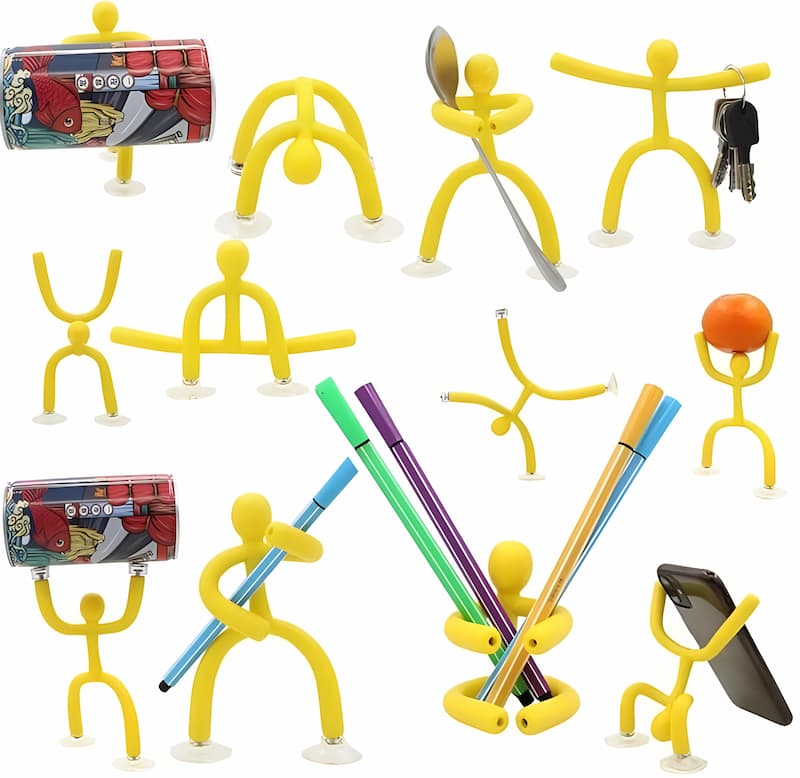 Flexible Desktop Figures, Bendable Material | Suction Cup & Magnet Attachment | Pack of 10 Anti-Stress Desk Toys