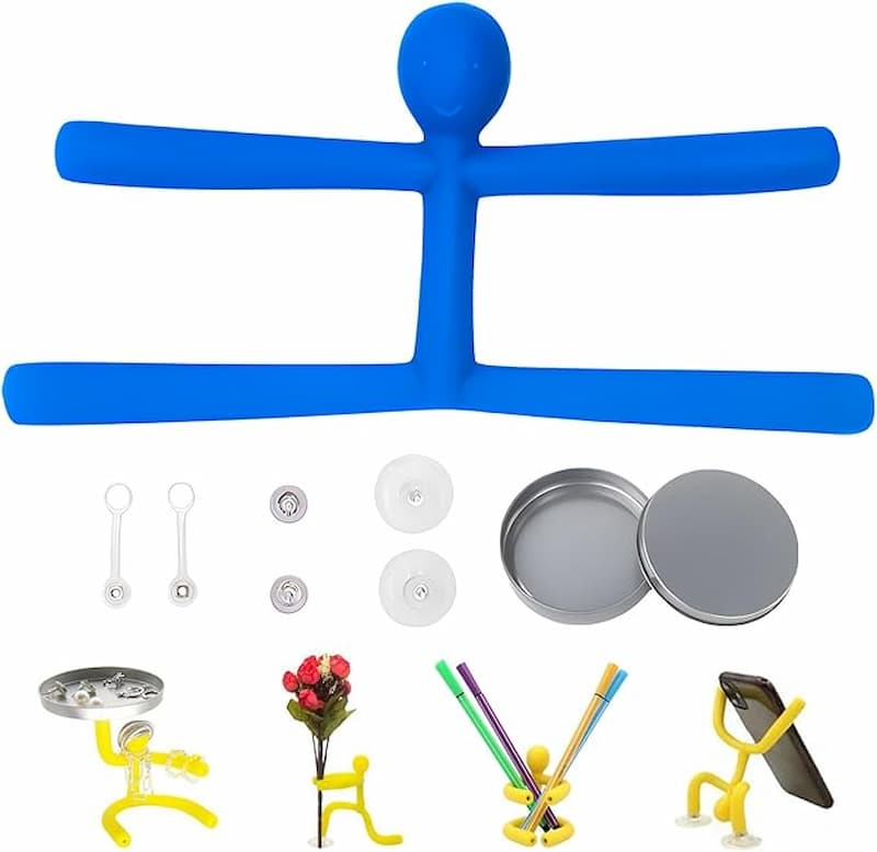 Flexible Desktop Figures, Bendable Material | Suction Cup & Magnet Attachment | Pack of 10 Anti-Stress Desk Toys