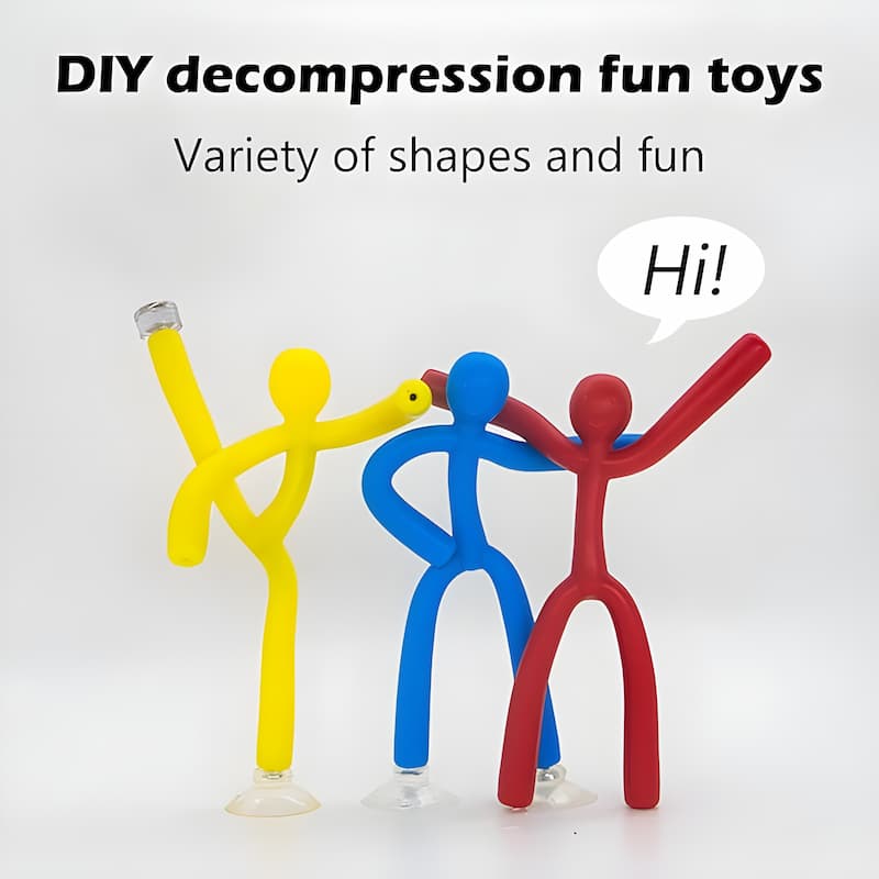 Flexible Desktop Figures, Bendable Material | Suction Cup & Magnet Attachment | Pack of 10 Anti-Stress Desk Toys