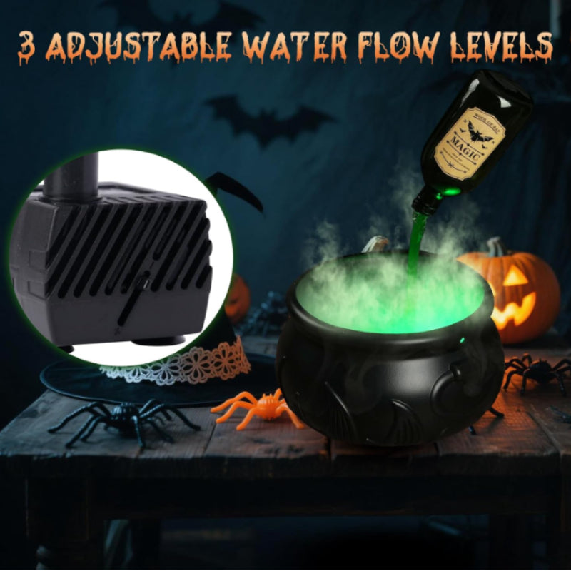 Floating Potion Bottle Cauldron Halloween Decoration | Fog Diffuser, Skeleton Props & Splash Baffle | USB Powered Glow Effect