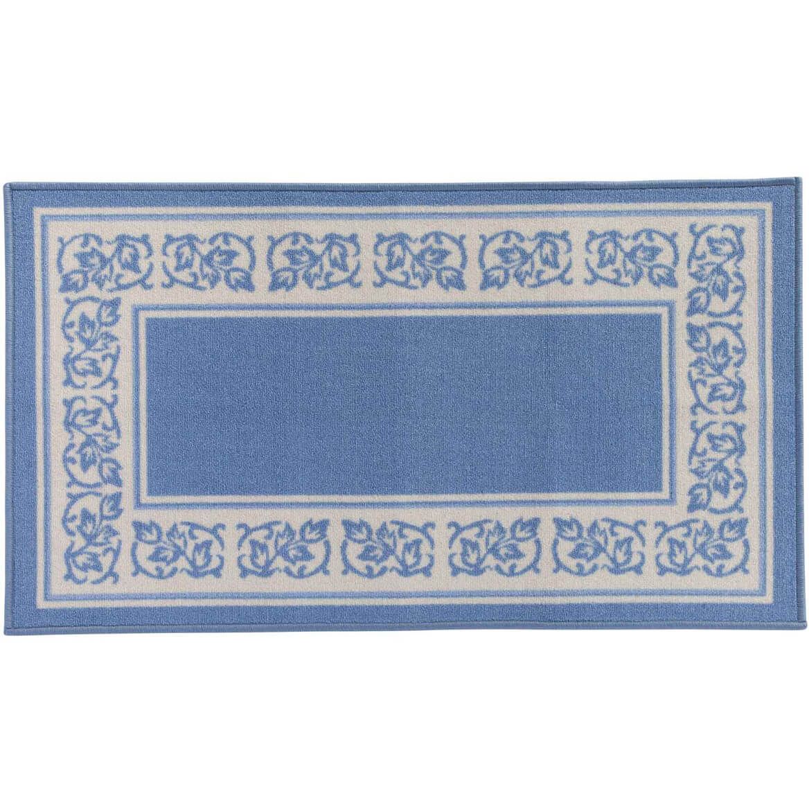 Floral Border Rug 100% Nylon | 5 Sizes, 4 Colours: Blue, Brown, Burgundy, Green | Non-Skid Latex Back, Machine Washable