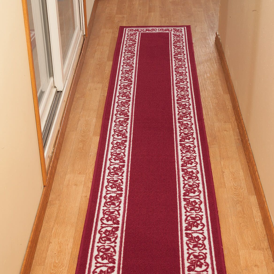 Floral Border Rug 100% Nylon | 5 Sizes, 4 Colours: Blue, Brown, Burgundy, Green | Non-Skid Latex Back, Machine Washable