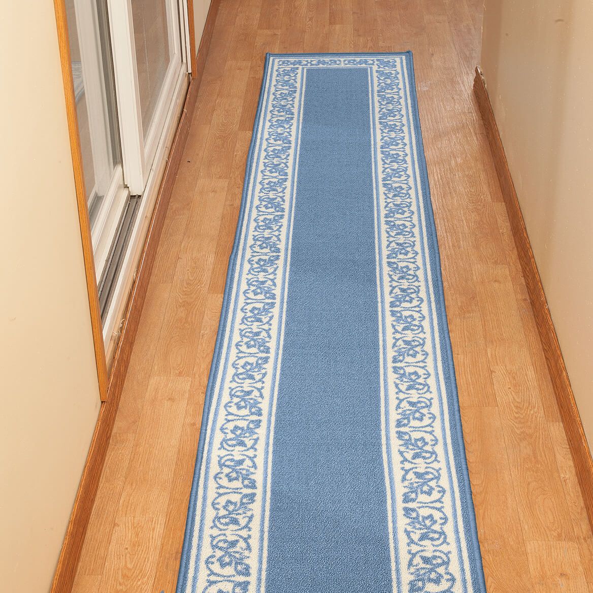 Floral Border Rug 100% Nylon | 5 Sizes, 4 Colours: Blue, Brown, Burgundy, Green | Non-Skid Latex Back, Machine Washable