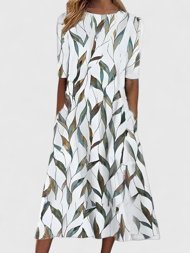 Floral Midi Dress – Lightly Stretchable Fabric, Sizes S–5XL