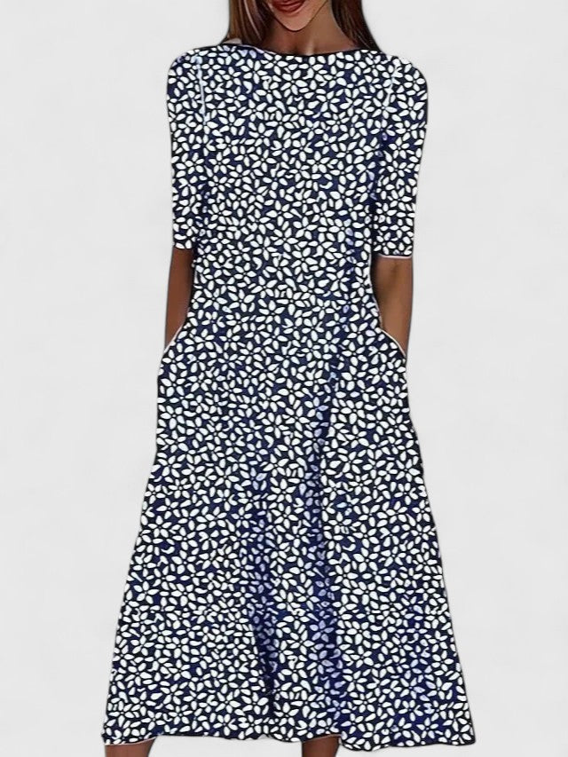 Floral Midi Dress – Lightly Stretchable Fabric, Sizes S–5XL