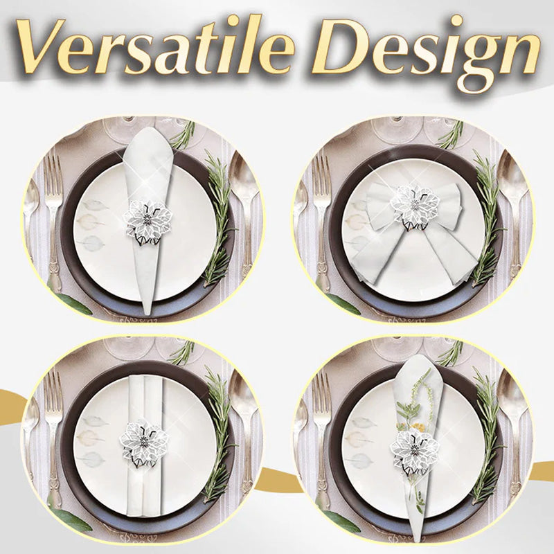 Floral Napkin Rings Stainless Steel | Set of 3 Hollow Flower Design | Rust-Resistant, Holds Napkins Neatly in Place