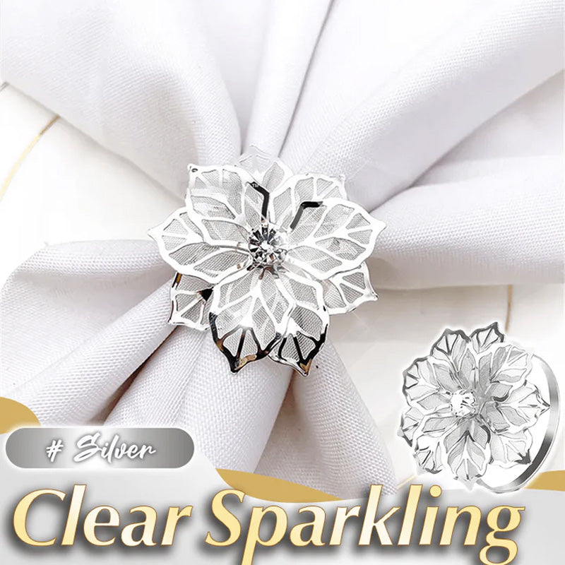 Floral Napkin Rings Stainless Steel | Set of 3 Hollow Flower Design | Rust-Resistant, Holds Napkins Neatly in Place