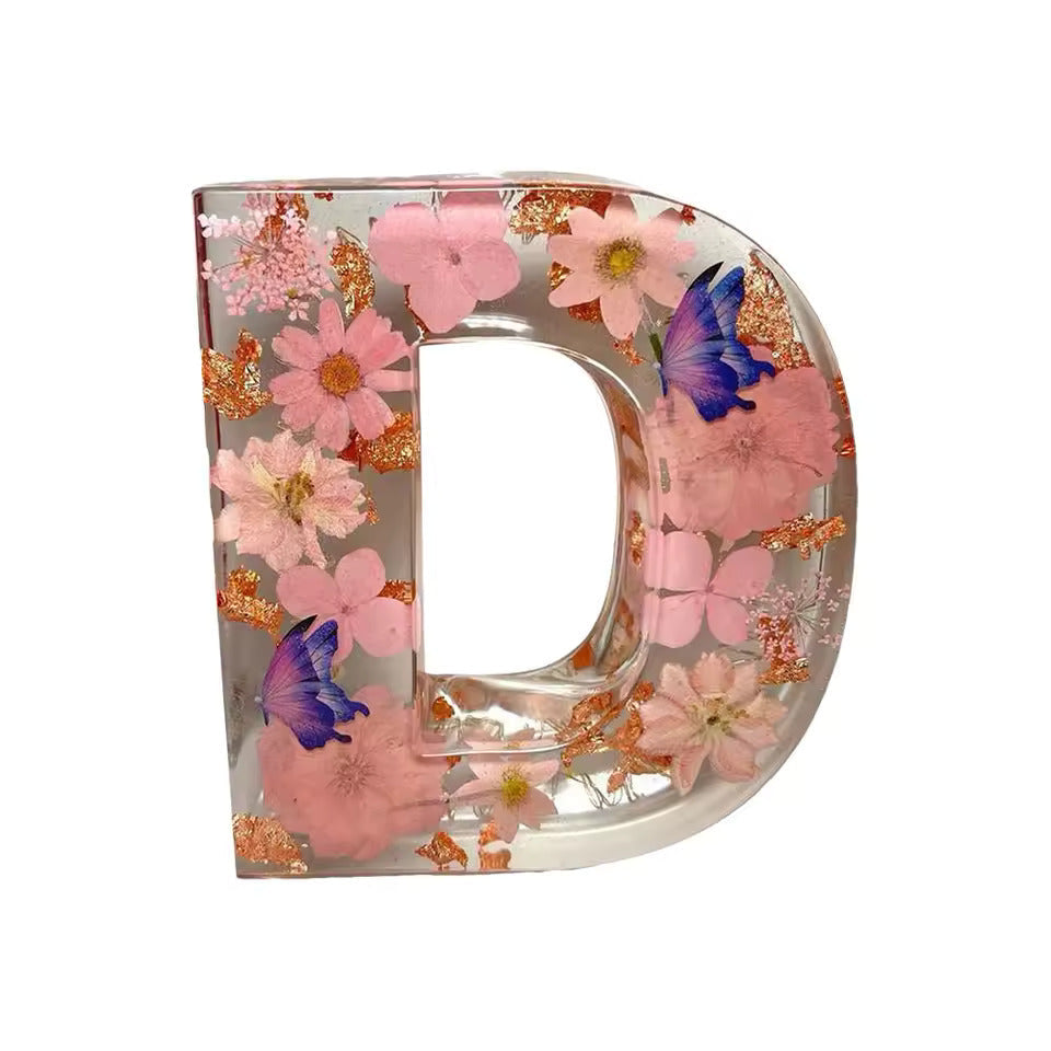 Floral Night Lamp | Resin Letter Light with Pressed Flowers and Fairy Lights