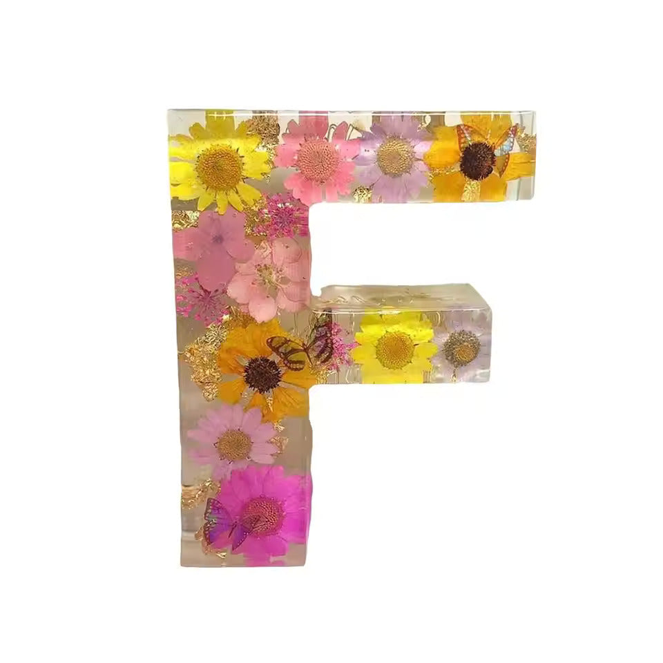 Floral Night Lamp | Resin Letter Light with Pressed Flowers and Fairy Lights