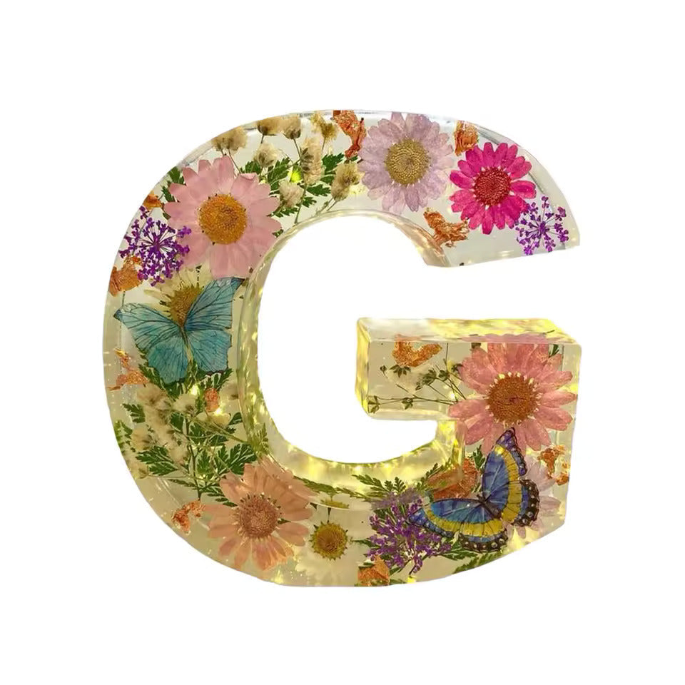 Floral Night Lamp | Resin Letter Light with Pressed Flowers and Fairy Lights