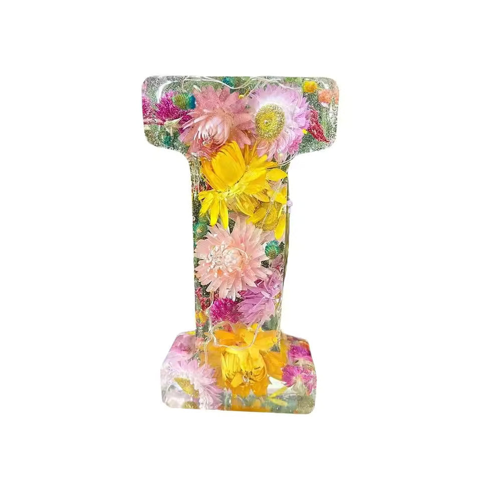 Floral Night Lamp | Resin Letter Light with Pressed Flowers and Fairy Lights