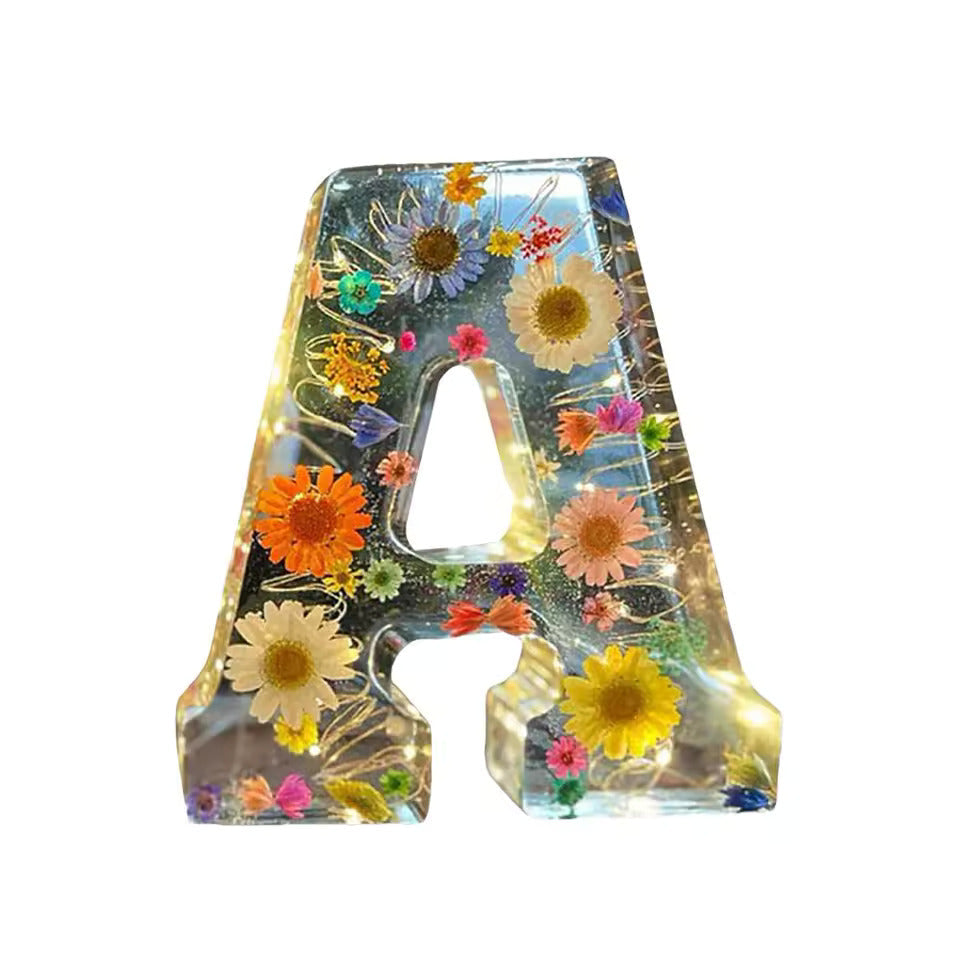 Floral Night Lamp | Resin Letter Light with Pressed Flowers and Fairy Lights