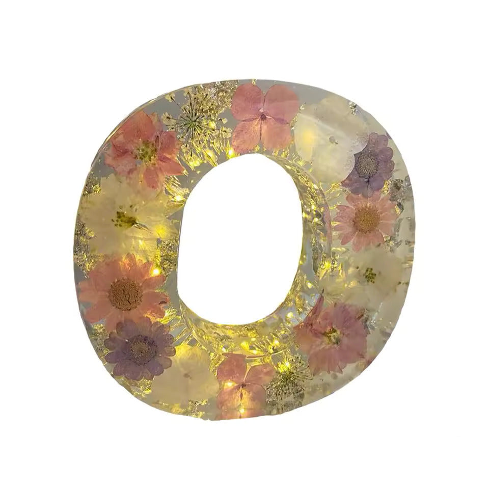 Floral Night Lamp | Resin Letter Light with Pressed Flowers and Fairy Lights