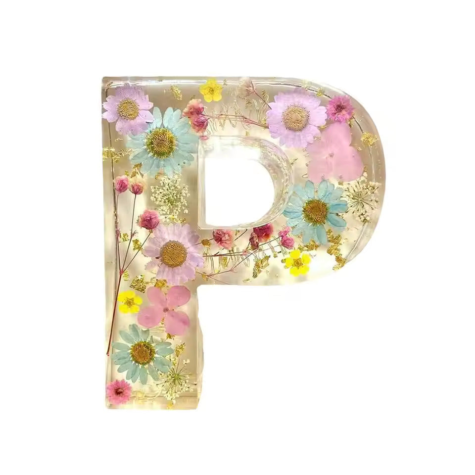 Floral Night Lamp | Resin Letter Light with Pressed Flowers and Fairy Lights