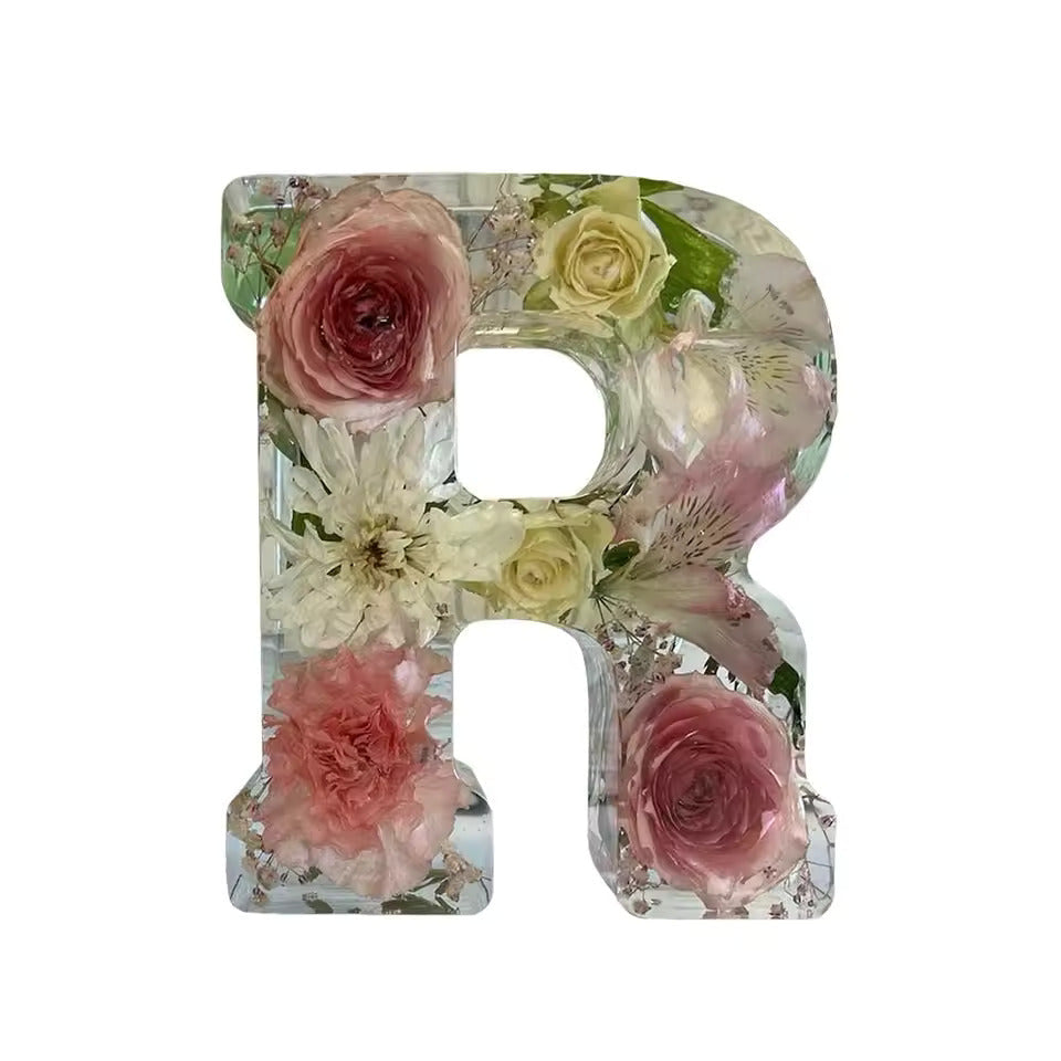 Floral Night Lamp | Resin Letter Light with Pressed Flowers and Fairy Lights