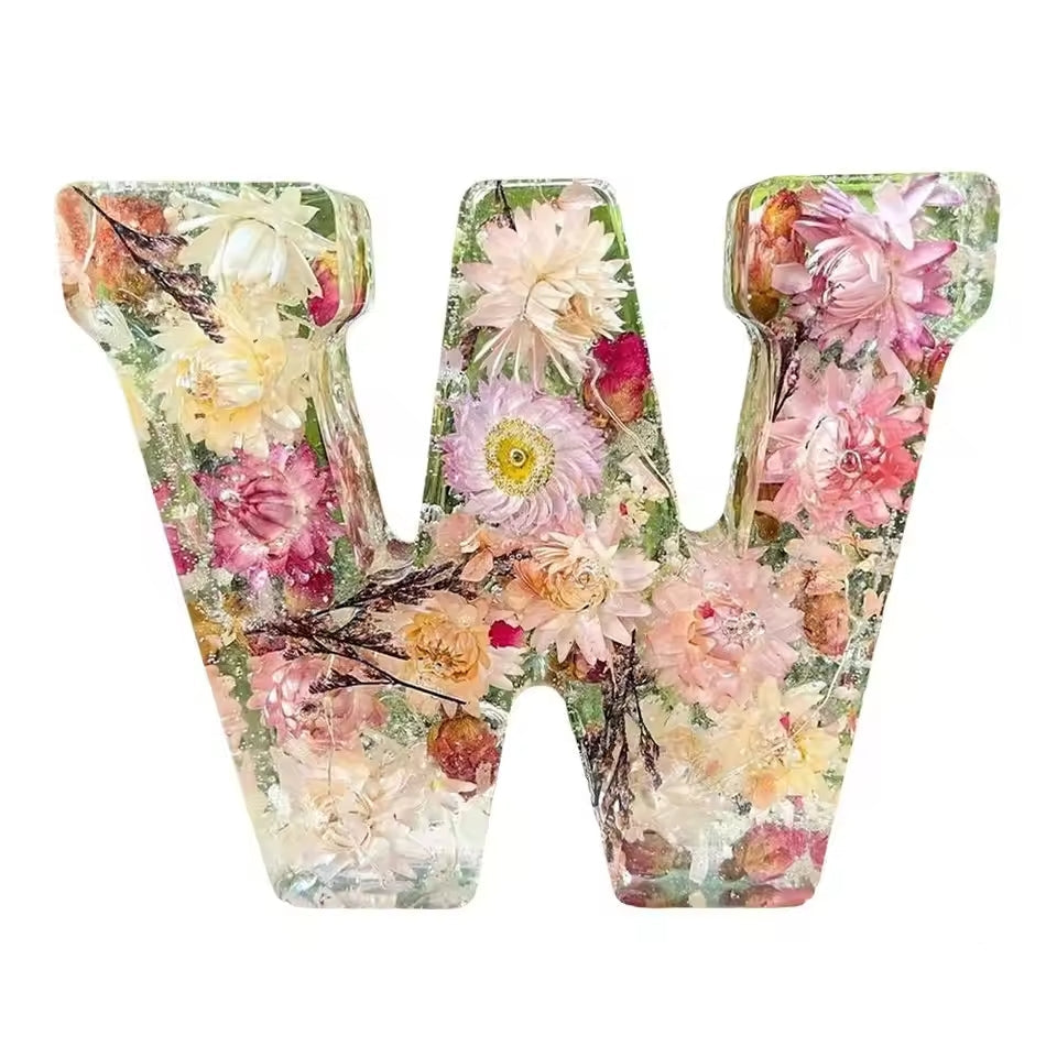Floral Night Lamp | Resin Letter Light with Pressed Flowers and Fairy Lights