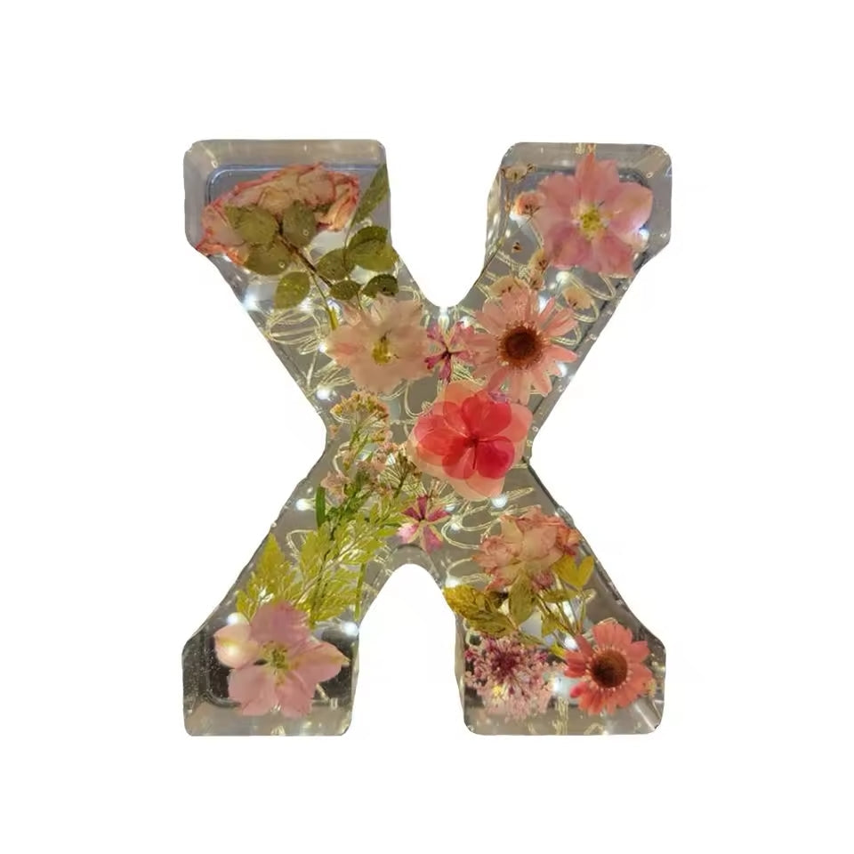 Floral Night Lamp | Resin Letter Light with Pressed Flowers and Fairy Lights