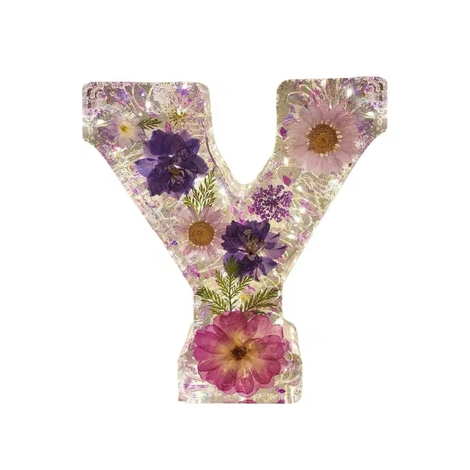 Floral Night Lamp | Resin Letter Light with Pressed Flowers and Fairy Lights