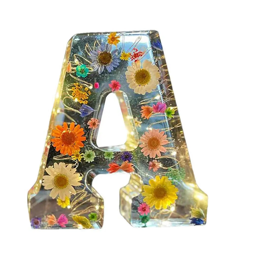 Floral Night Lamp | Resin Letter Light with Pressed Flowers and Fairy Lights