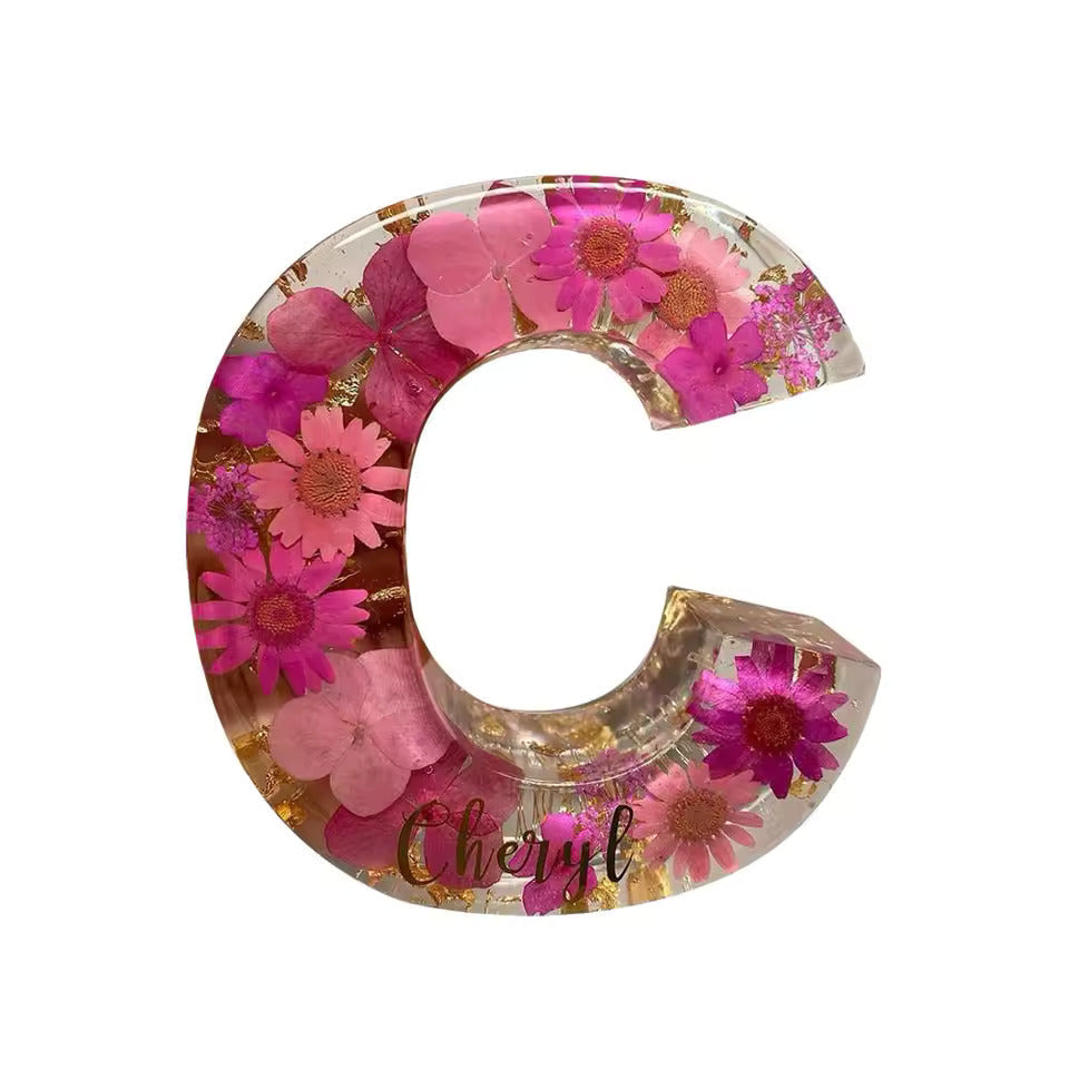 Floral Night Lamp | Resin Letter Light with Pressed Flowers and Fairy Lights