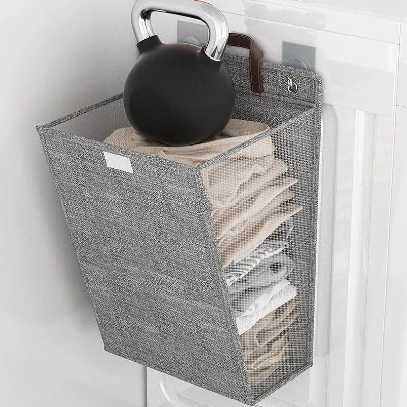 Foldable Adhesive Laundry Basket | Wall-Mounted Clothes Hamper