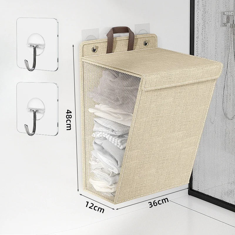 Foldable Adhesive Laundry Basket | Wall-Mounted Clothes Hamper