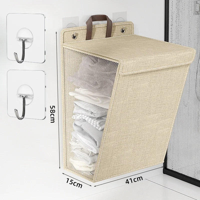 Foldable Adhesive Laundry Basket | Wall-Mounted Clothes Hamper