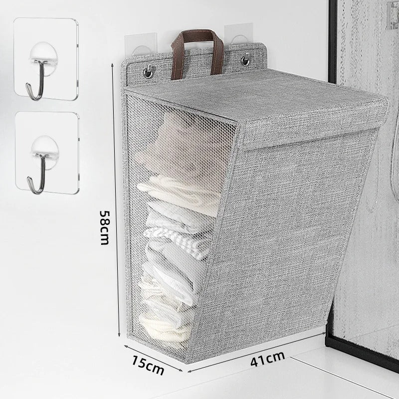 Foldable Adhesive Laundry Basket | Wall-Mounted Clothes Hamper