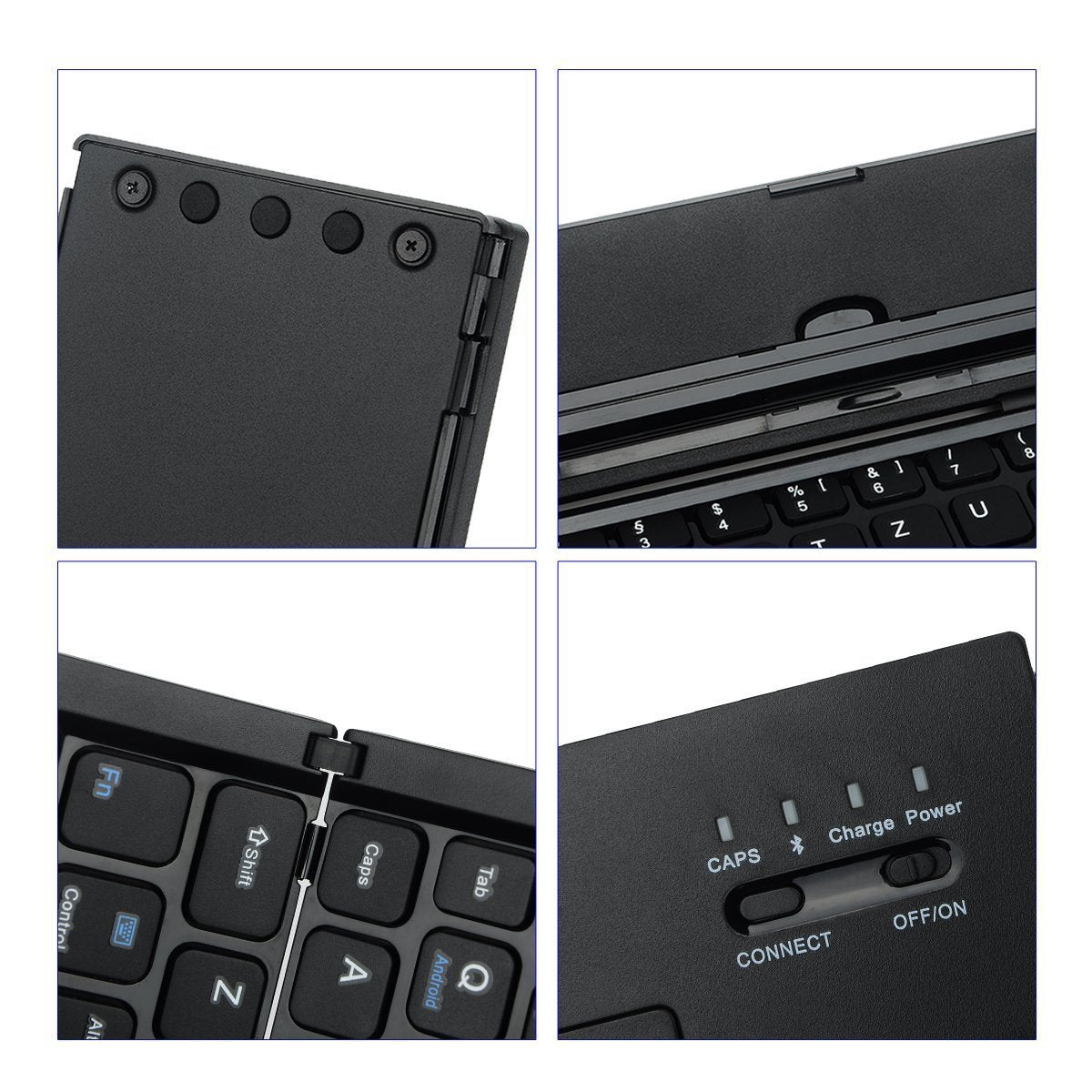 Foldable Bluetooth Keyboard | Built-In Tablet & Phone Stand | 180mAh Battery Lasts 60+ Days Per Charge, Type-C