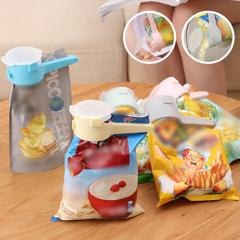 Food Bag Sealing Clips with Pour Spout | Set of 4, Food-Grade PP | Reseal Snack, Cereal & Pantry Bags Without Mess