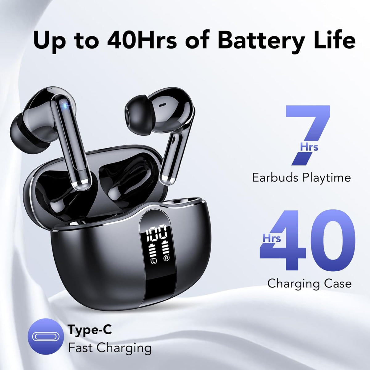 Wireless Earbuds Bluetooth 5.3 | IPX7 Waterproof, Noise Cancelling | 52-Hour Battery, LED Display, Wireless Charging Case 3