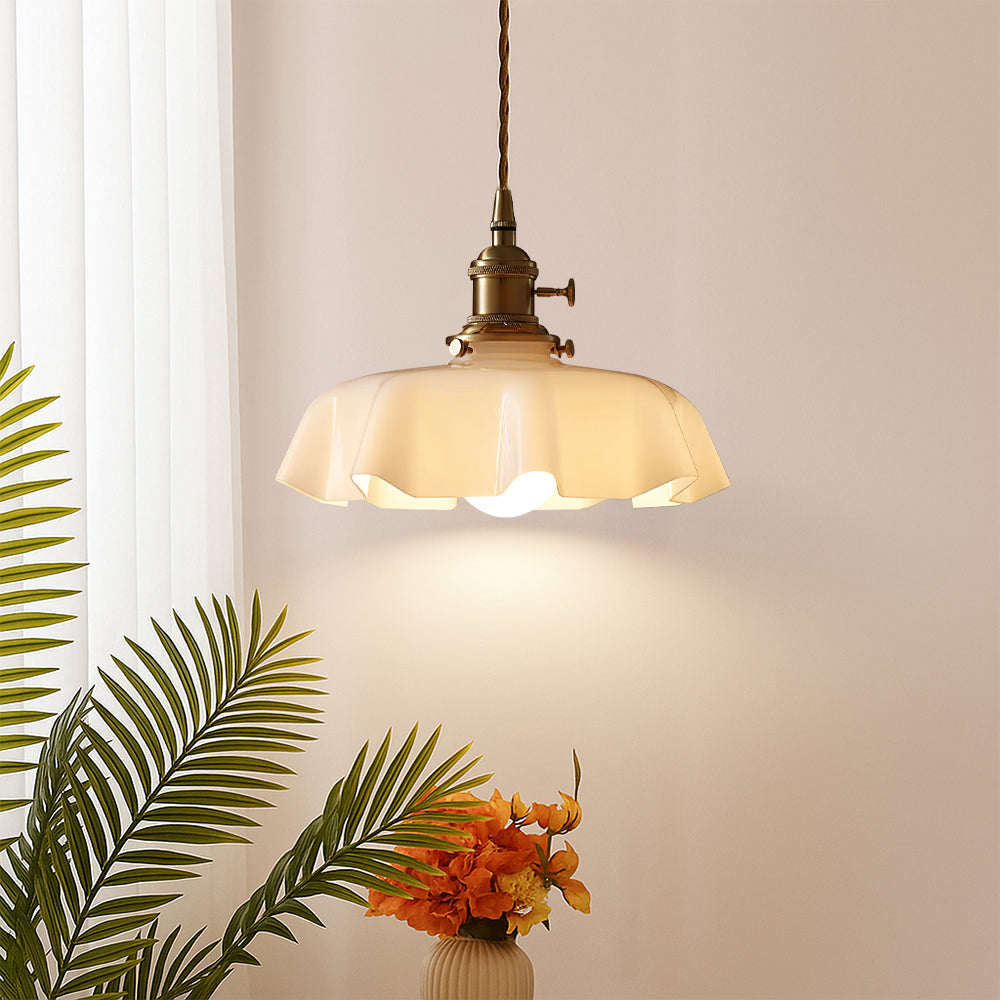 French style pendant light with scalloped cream glass shade 0