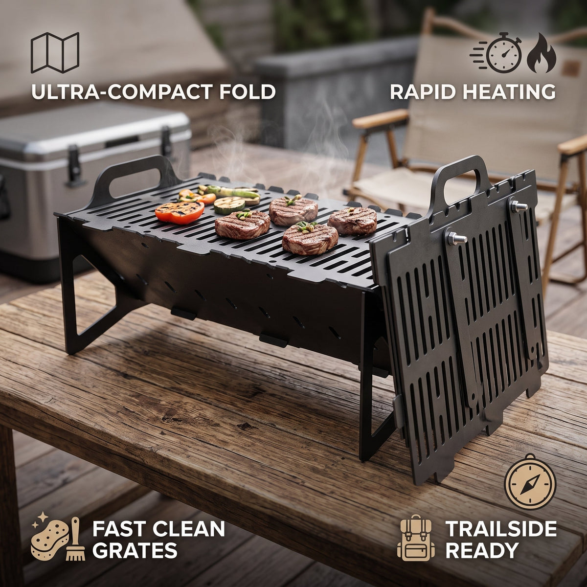Foldable BBQ Grill Stainless Steel Grate | Portable Design for Tailgate, Camping & Apartments | Fast Preheat & Easy Cleanup 5