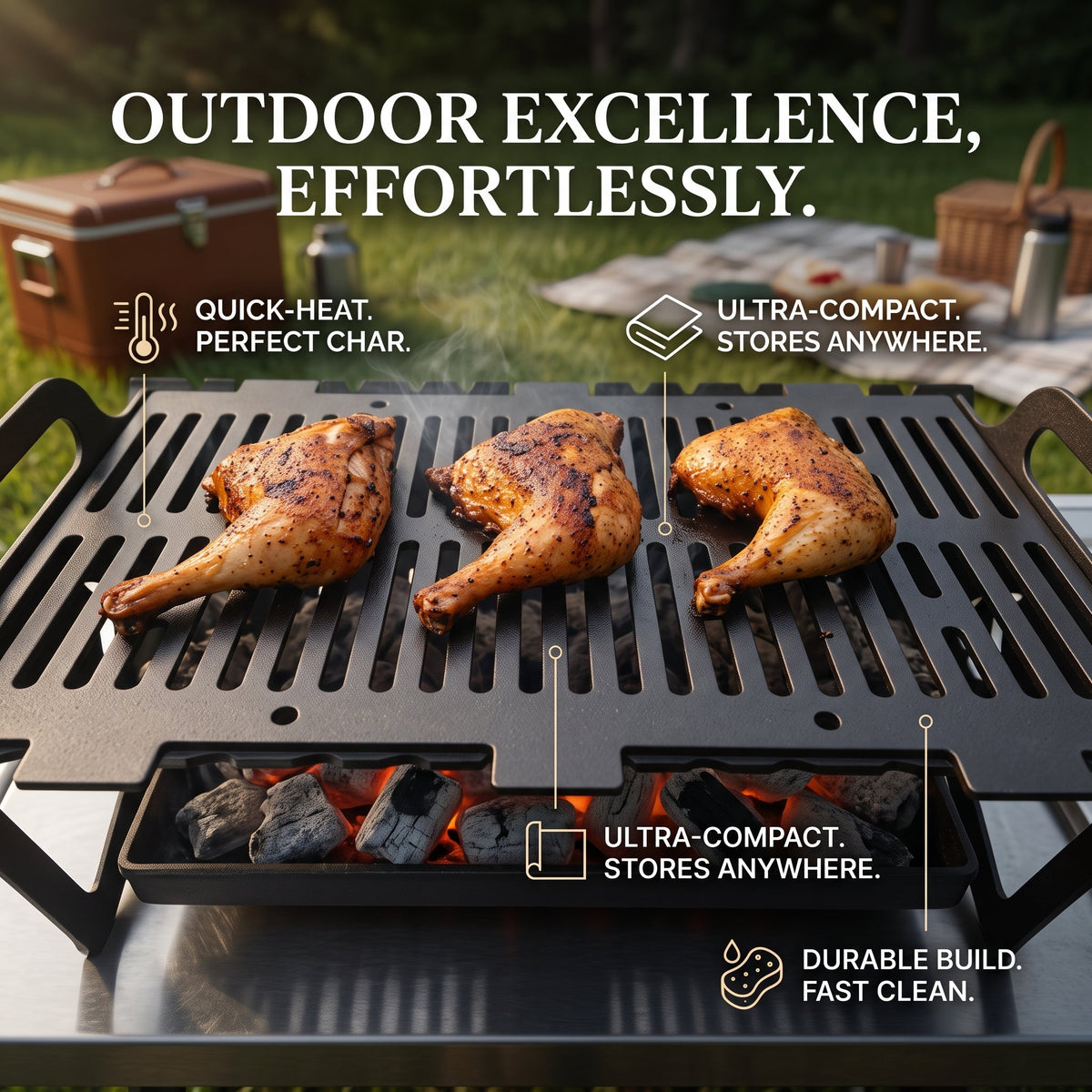 Foldable BBQ Grill Stainless Steel Grate | Portable Design for Tailgate, Camping & Apartments | Fast Preheat & Easy Cleanup 6