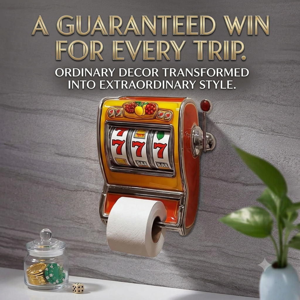 Slot Machine Toilet Roll Holder Plastic | Retro Arcade Style | Secure Fit for Standard Rolls, Easy-Clean Bathroom Accessory 6